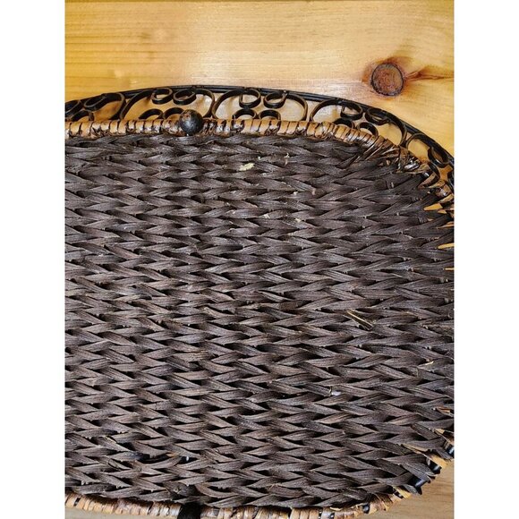Metal and Wicker Serving Tray with Handles Distressed Farmhouse Decor Basket - Picture 5 of 16